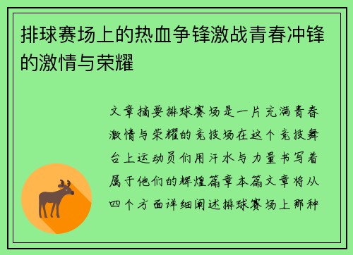 排球赛场上的热血争锋激战青春冲锋的激情与荣耀